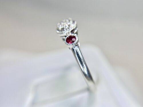 10k White Gold Natural Round Red Ruby Diamond Cluster Engagement Ring