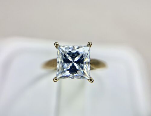 10k Yellow Gold Swarovski Zirconia Princess Cut Solitaire Engagement Ring