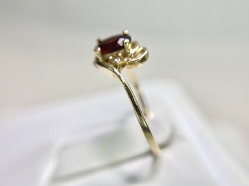 Vintage 14k Yellow Gold Natural Oval Rhodolite Garnet Round Diamond Bypass Ring