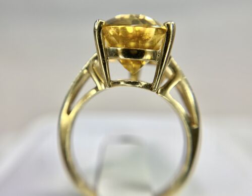 Vintage 10k Yellow Gold Pear Shape Big Orange Citrine Solitaire Statement Ring