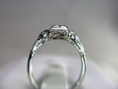 Vintage Art Deco 18k White Gold Round Single Cut Diamond Small Engagement Ring