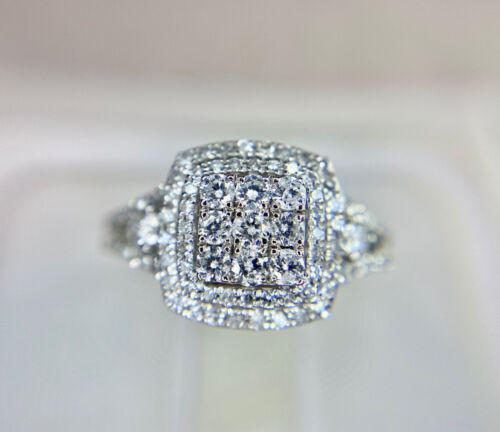 10k White Gold Designer Round Brilliant Diamond Cluster Big Engagement Ring