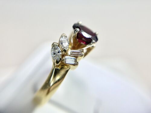 Vintage 14k Yellow Gold Natural Marquise Diamond Oval Garnet Statement Ring