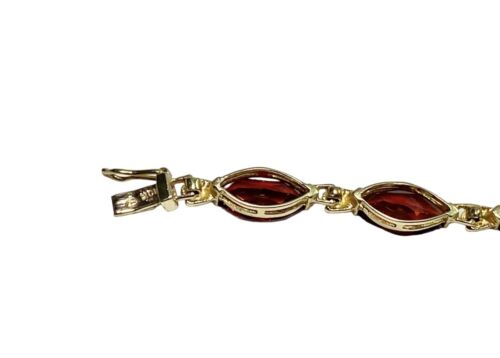 Vintage 10k Yellow Gold Marquise Shape Rhodolite Garnet Bracelet 