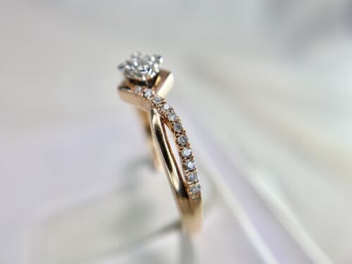 10k Rose Gold Designer Princess Cut Round Diamond Small Engagement Ring