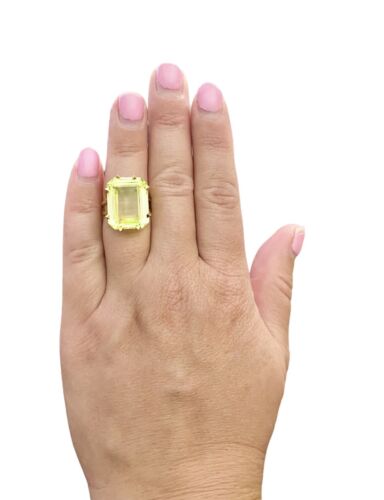 Vintage 14k Yellow Gold Emerald Cut Neon Green Spinel Big Solitaire Ring