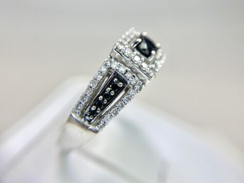 10k White Gold Designer Natural Round Black Diamond Halo Engagement Ring