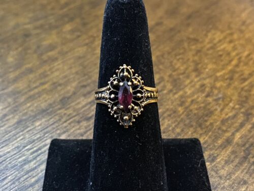 Vintage Art Deco 10k Rose Gold Marquise Shape Rhodolite Garnet Solitaire Ring