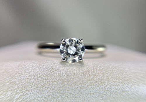 14k White Gold GIA Certified Round Diamond Solitaire Engagement Ring 1/2 ct 