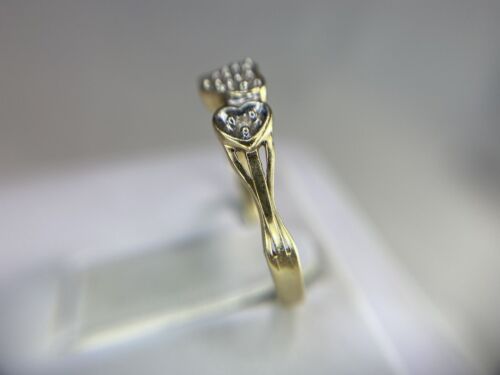 Vintage 10k Yellow Gold Round Single Cut Diamond Small Heart Shape Cluster Ring