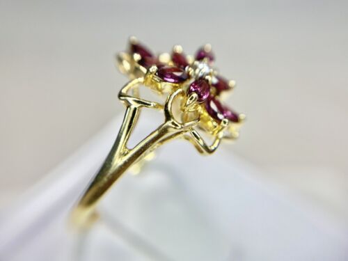 Vintage 14k Yellow Gold Natural Marquise Red Ruby Round Diamond Cocktail Ring