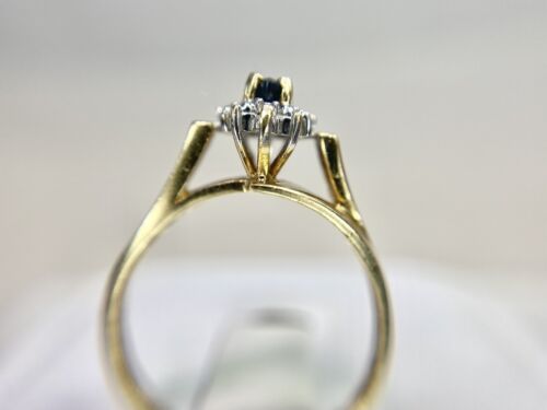 Vintage 14k Yellow Gold Natural Marquise Blue Sapphire Round Diamond Halo Ring