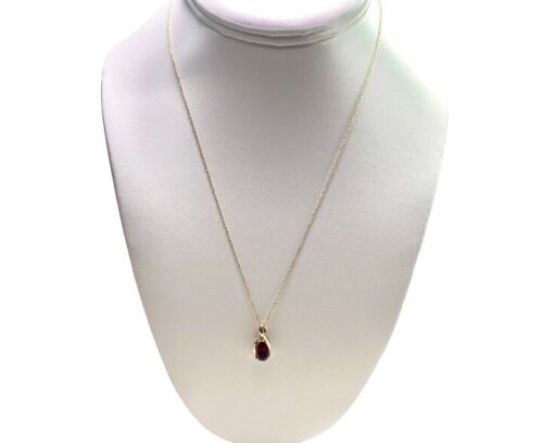 Vintage 10k Yellow Gold Designer Pear Shape Rhodolite Garnet Pendant Necklace