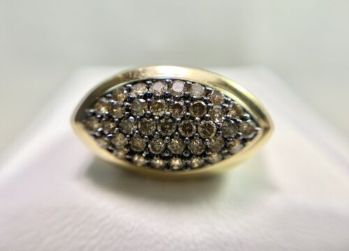 Vintage 14k Yellow Gold Natural Fancy Brown Color Round Diamond Cocktail Ring