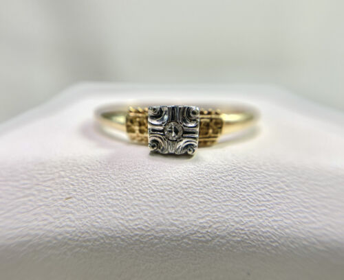 Vintage Retro 14k Yellow Gold Natural Round Single Cut Diamond Engagement Ring