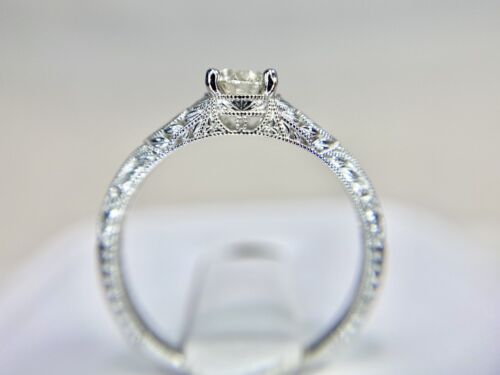 14k White Gold Vintage Style Natural Round Diamond Filigree Engagement Ring