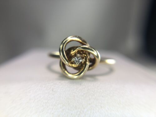 Vintage 10k Yellow Gold Round Single Cut Natural Diamond Abstract Flower Ring