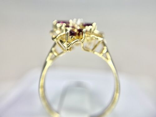 Vintage 14k Yellow Gold Natural Marquise Red Ruby Round Diamond Cocktail Ring