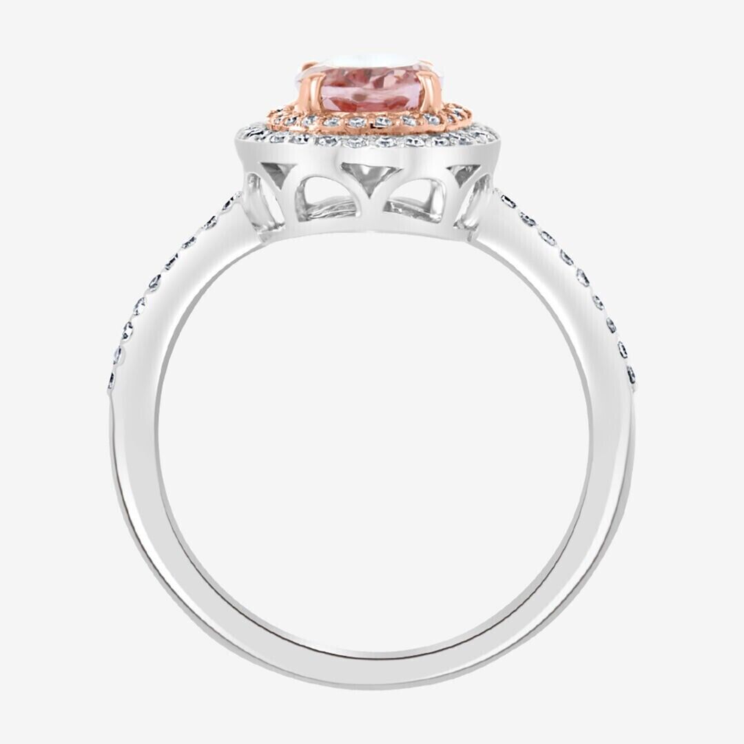 14k White Gold Effy Designer Oval Shape Pink Morganite Round Diamond Halo Ring