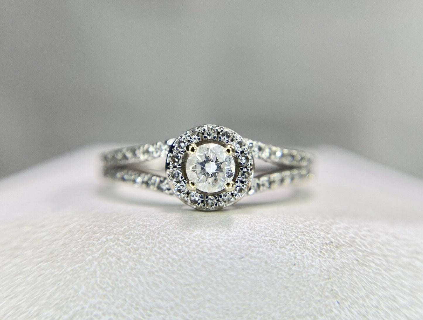 14k White Gold Natural Round Brilliant Diamond Small Halo Engagement Ring