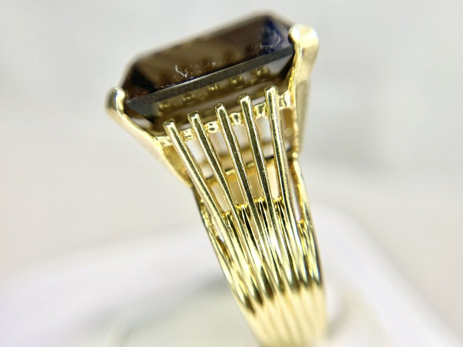 Vintage 14k Yellow Gold Natural Emerald Cut Smoky Quartz Solitaire Cocktail Ring