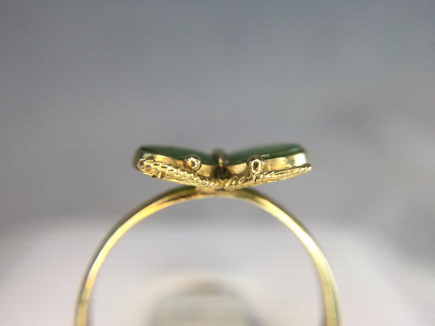 Estate 14k Yellow Gold Green Jade Small Butterfly Ring Size 7.0