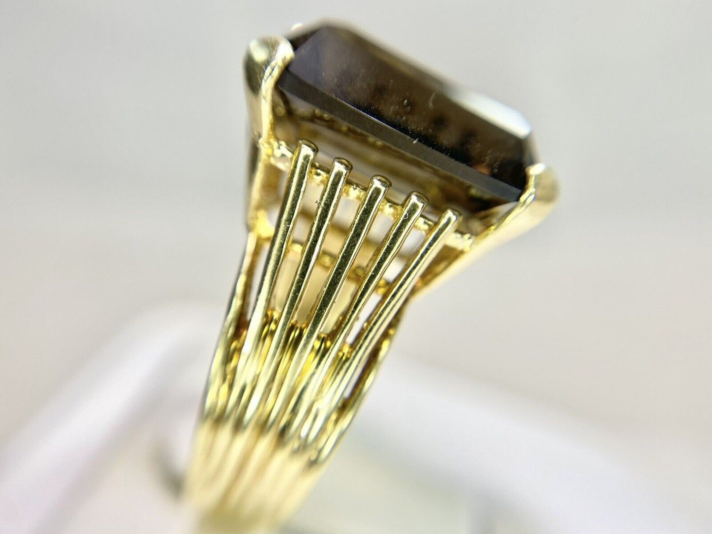 Vintage 14k Yellow Gold Natural Emerald Cut Smoky Quartz Solitaire Cocktail Ring