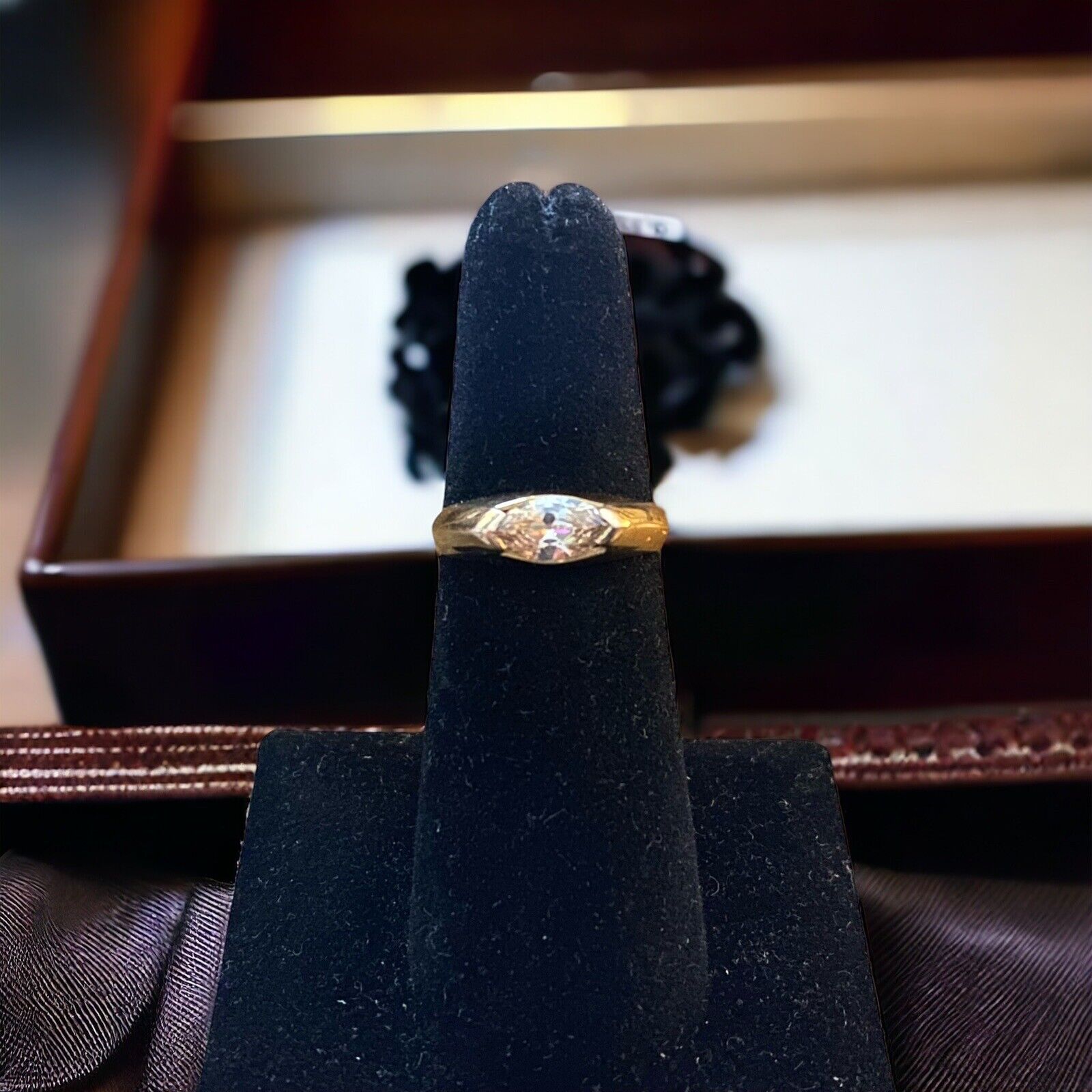 Vintage 18k Yellow Gold Marquise Shape Peach Morganite East West Ring