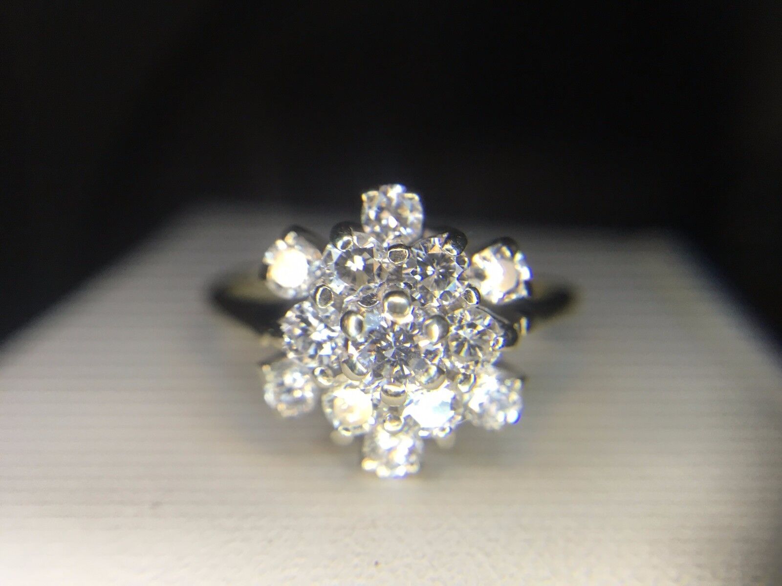 Estate 18k White Gold Round Brilliant Diamond Cluster Cocktail Ring 3/4 ct