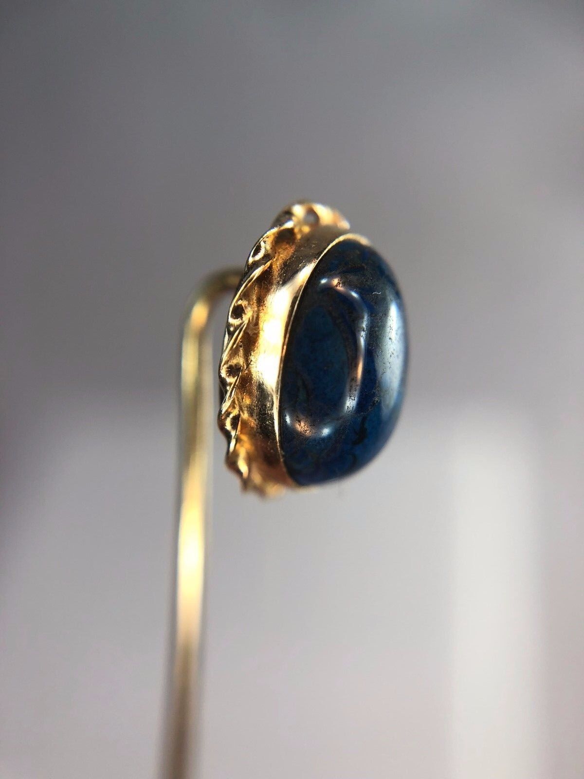 Vintage Antique 14k Yellow Gold Oval Blue Lapis Stick Pin Brooch