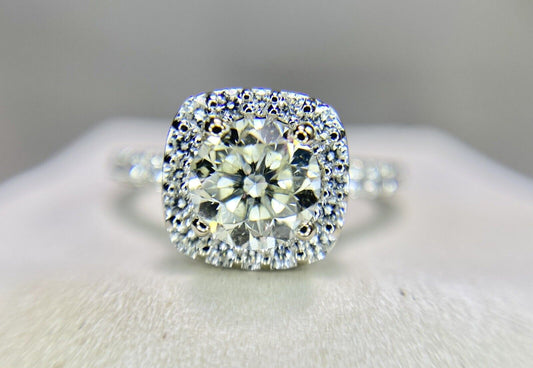 14k White Gold Designer Natural Round Brilliant Diamond Halo Engagement Ring