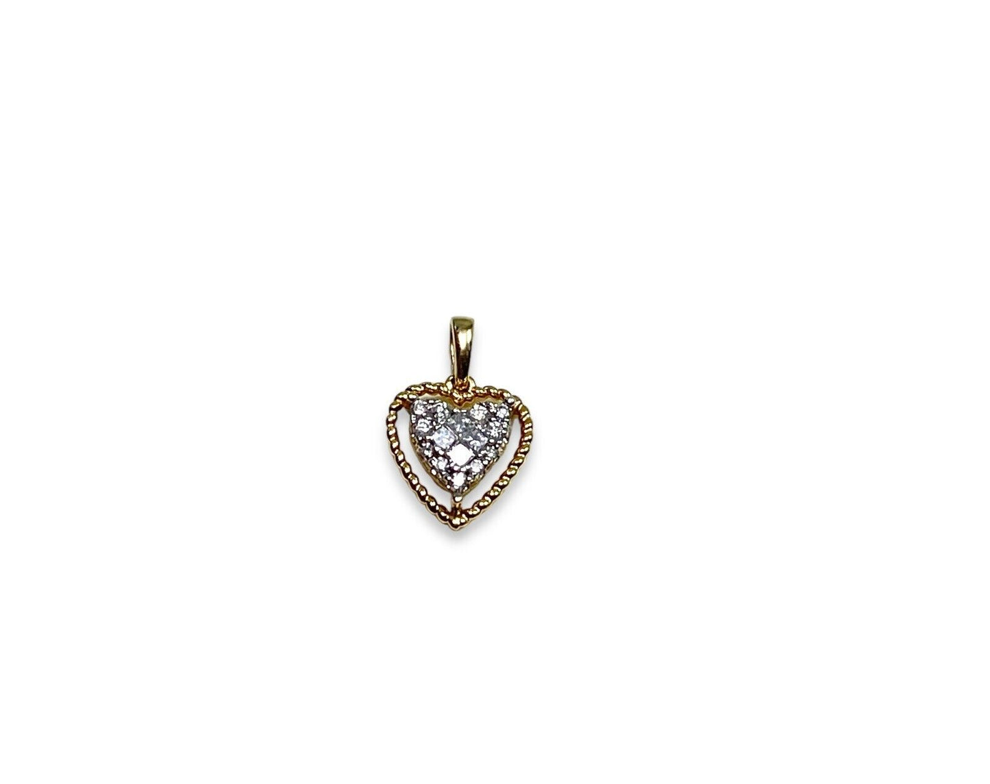 Vintage 14k Yellow Gold Natural Princess Cut Round Diamond Small Heart Pendant