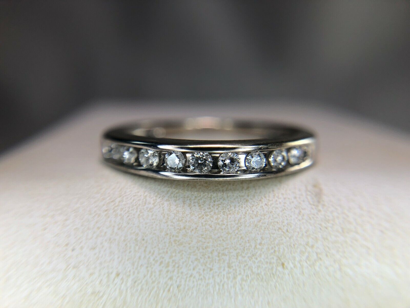 14k White Gold Round Brilliant Diamond Channel Set Wedding Band Ring 1/5 ct