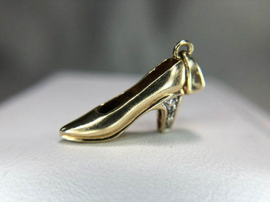 Vintage Style 10k Yellow Gold Small Stiletto Shoe Diamond Pendant