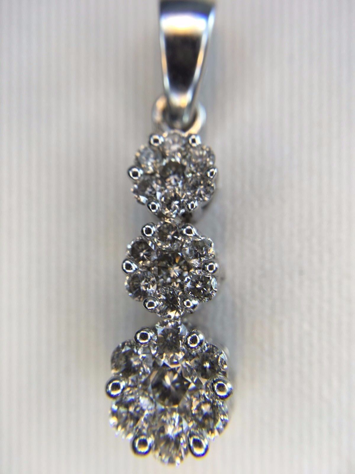 Estate 14k White Gold Round Brilliant Diamond Graduated Cluster Pendant 3/4 ct