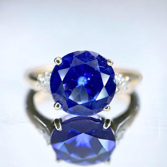 Vintage 14k Yellow Gold Round Tanzanite Natural Diamond Ring