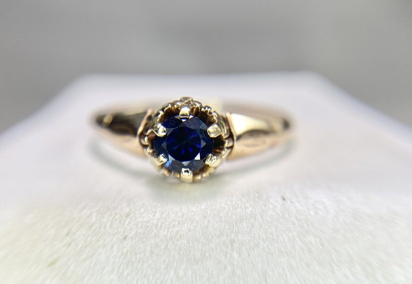 Vintage Art Deco 10k Rose Gold Natural Round Blue Sapphire Solitaire Ring