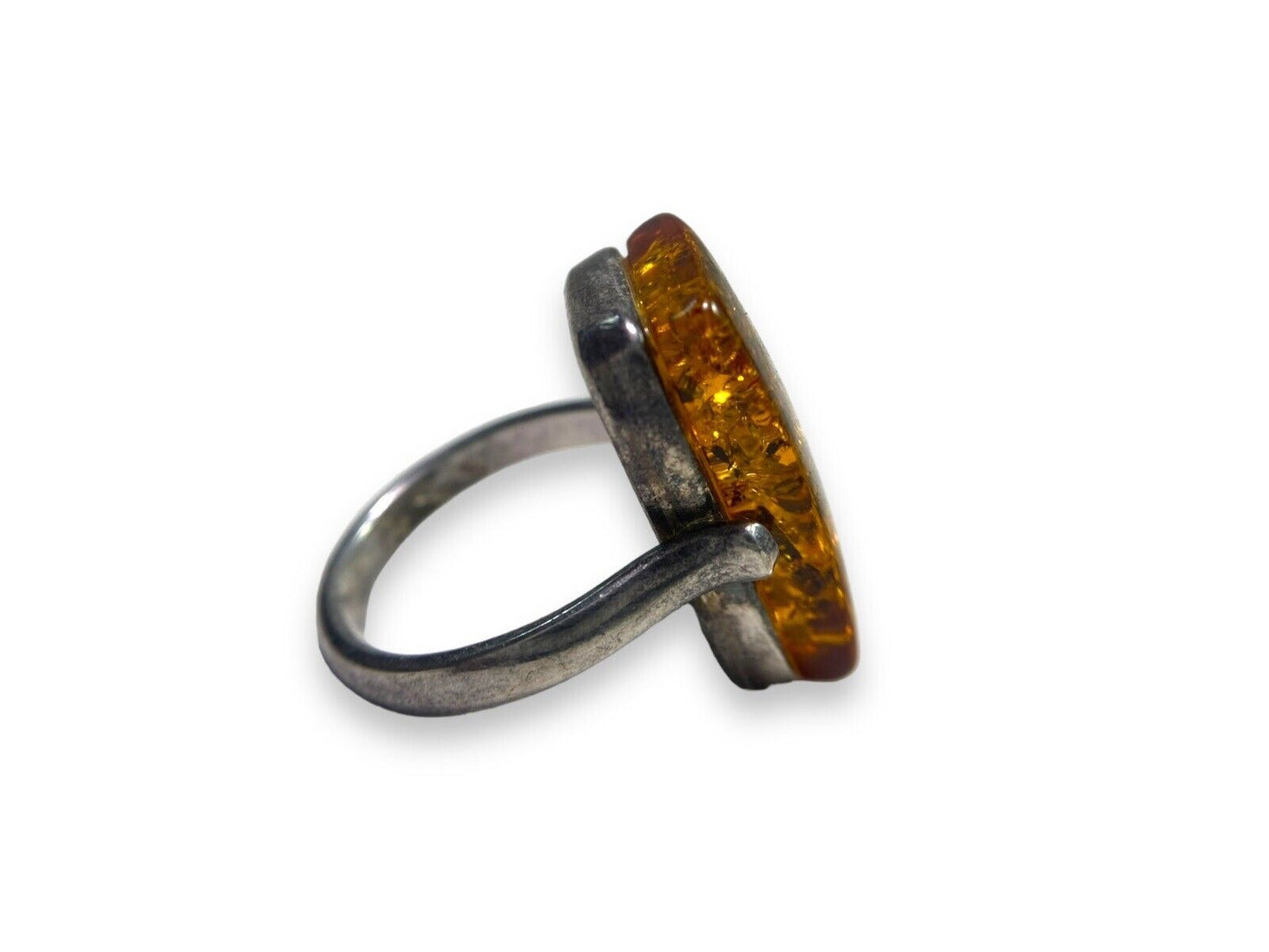 Vintage Sterling Silver Signed Rectange Amber Ring Size 7