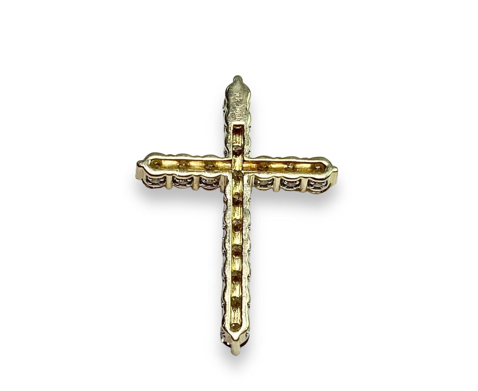 10k Yellow Gold Designer Signed Natural Round Diamond Cross Pendant