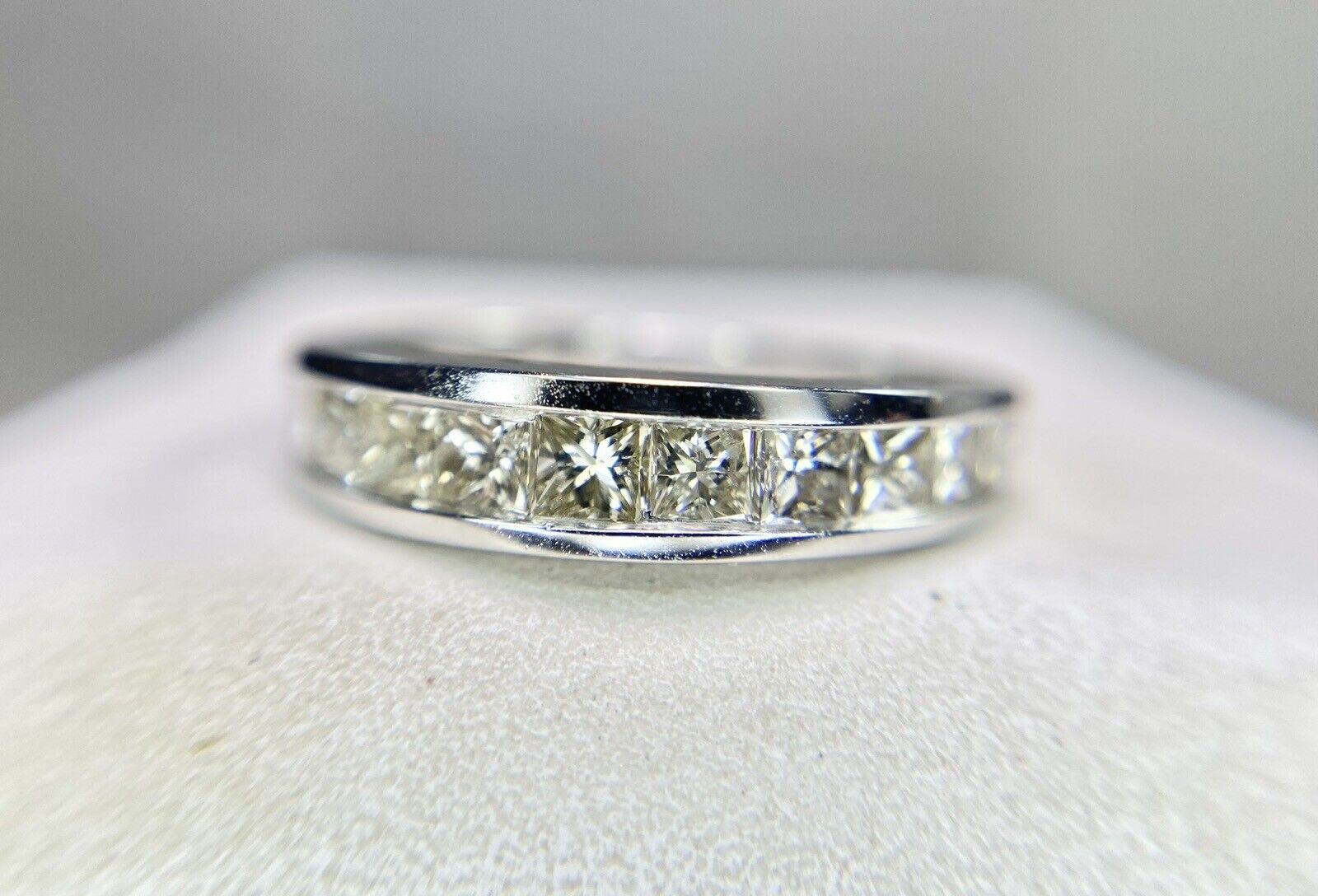 14k White Gold Natural Princess Cut Diamond Channel Set Wedding Band Ring