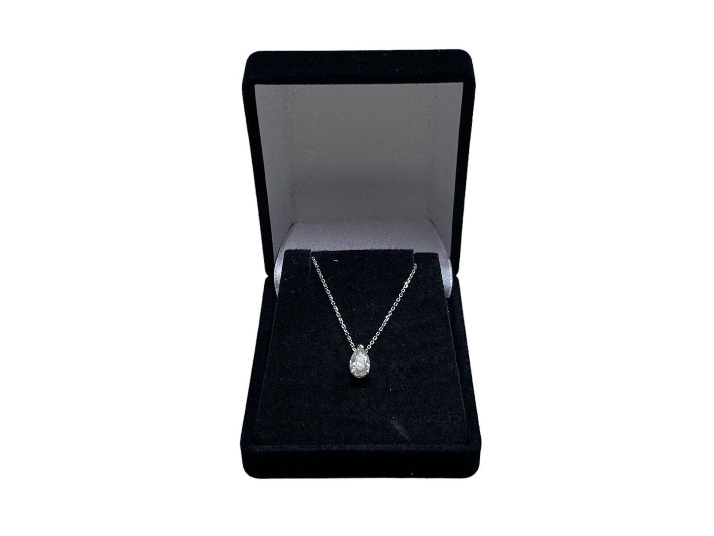 Vintage 14k White Gold Natural Pear Shape Diamond Solitaire Pendant Necklace