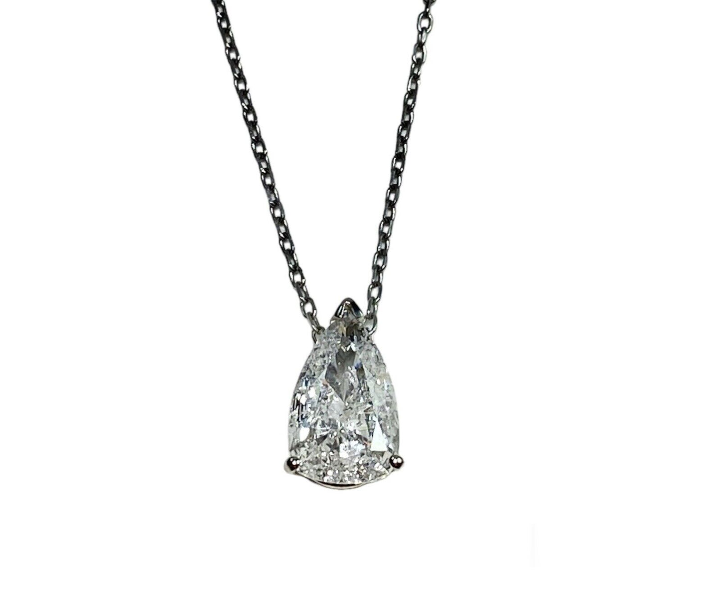 Vintage Art Deco 14k White Gold Natural Pear Shape Diamond Solitaire Necklace