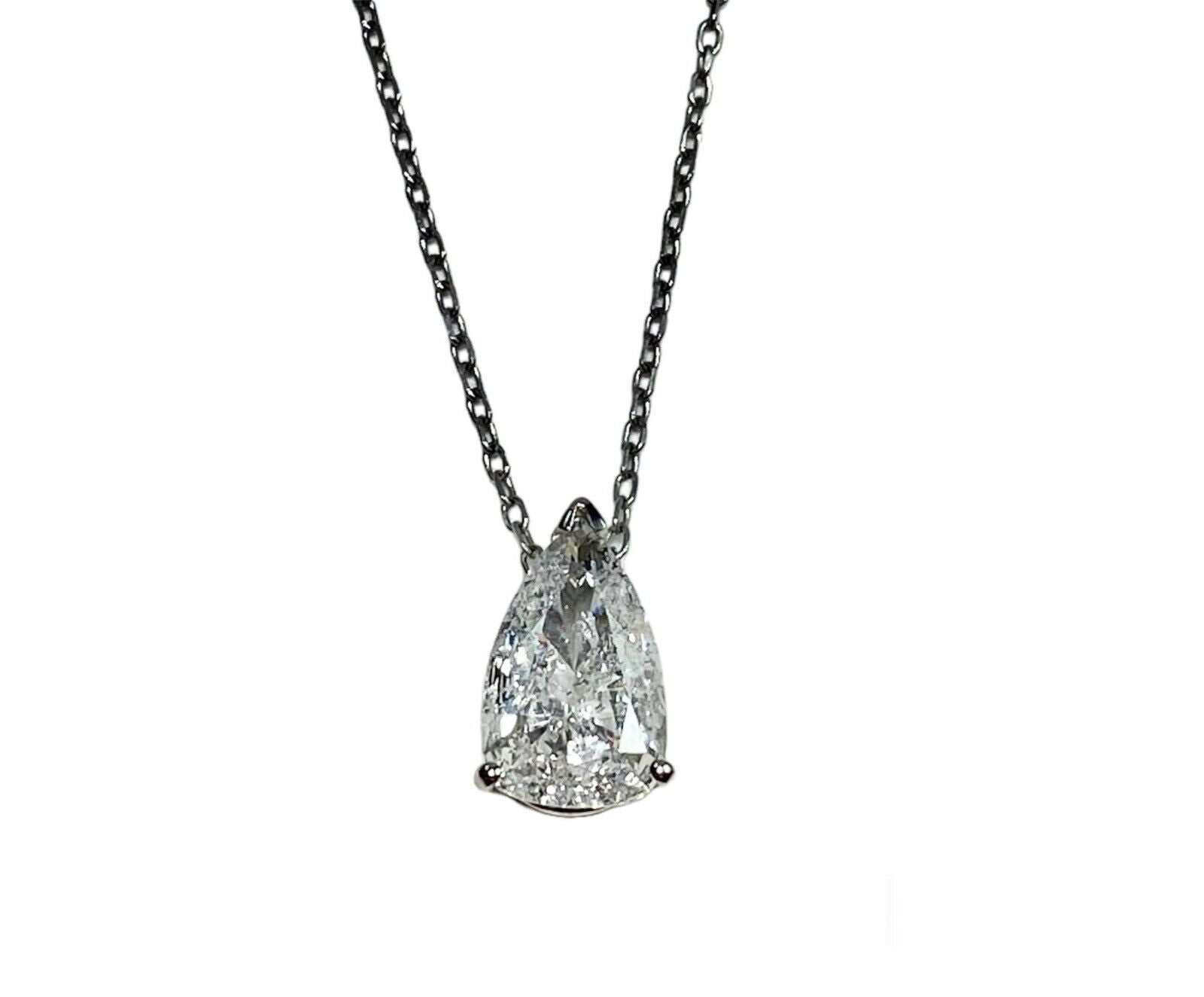 Vintage Art Deco 14k White Gold Natural Pear Shape Diamond Solitaire Necklace