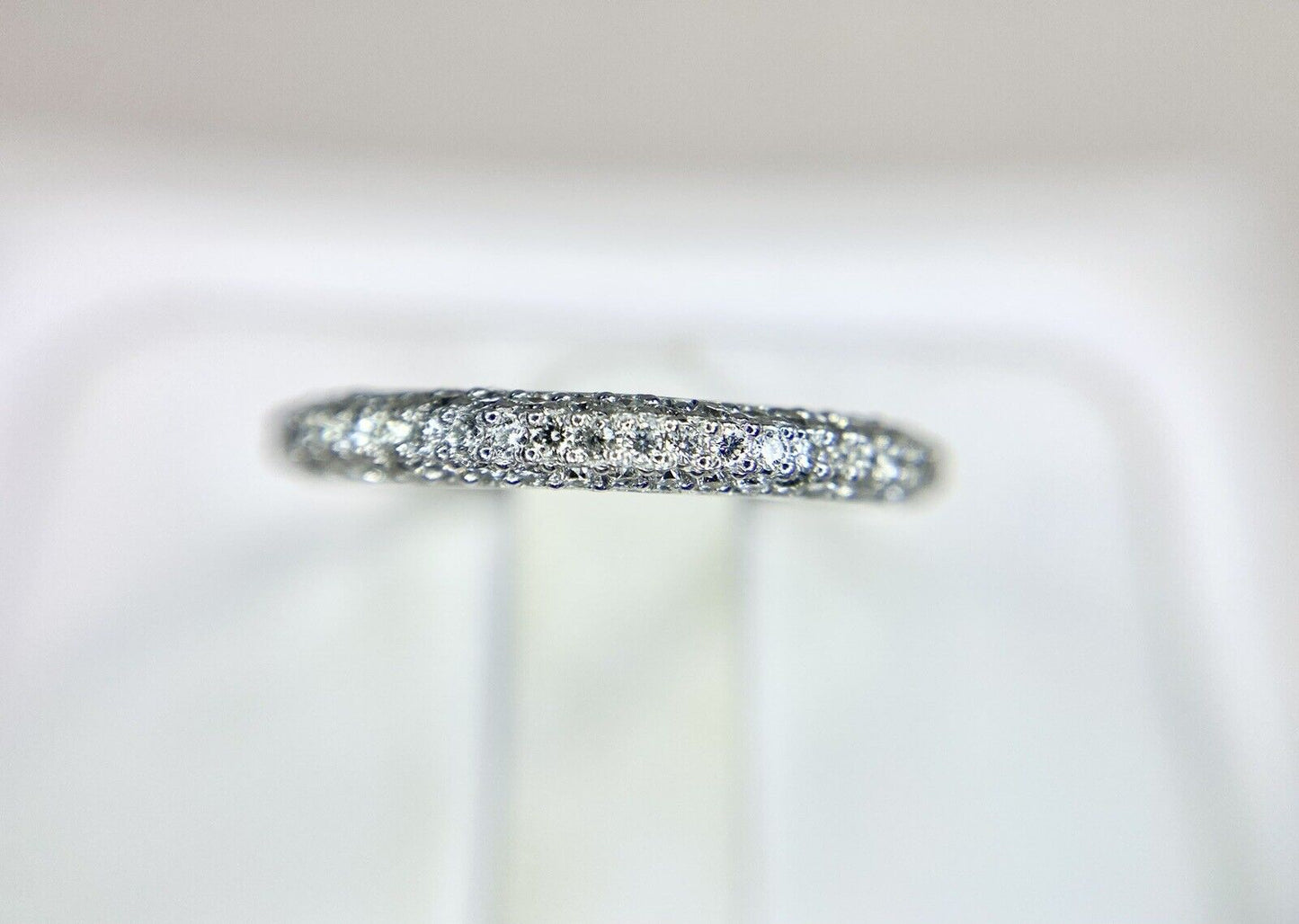 14k White Gold Natural Round Diamond Pave Set Wedding Band Ring