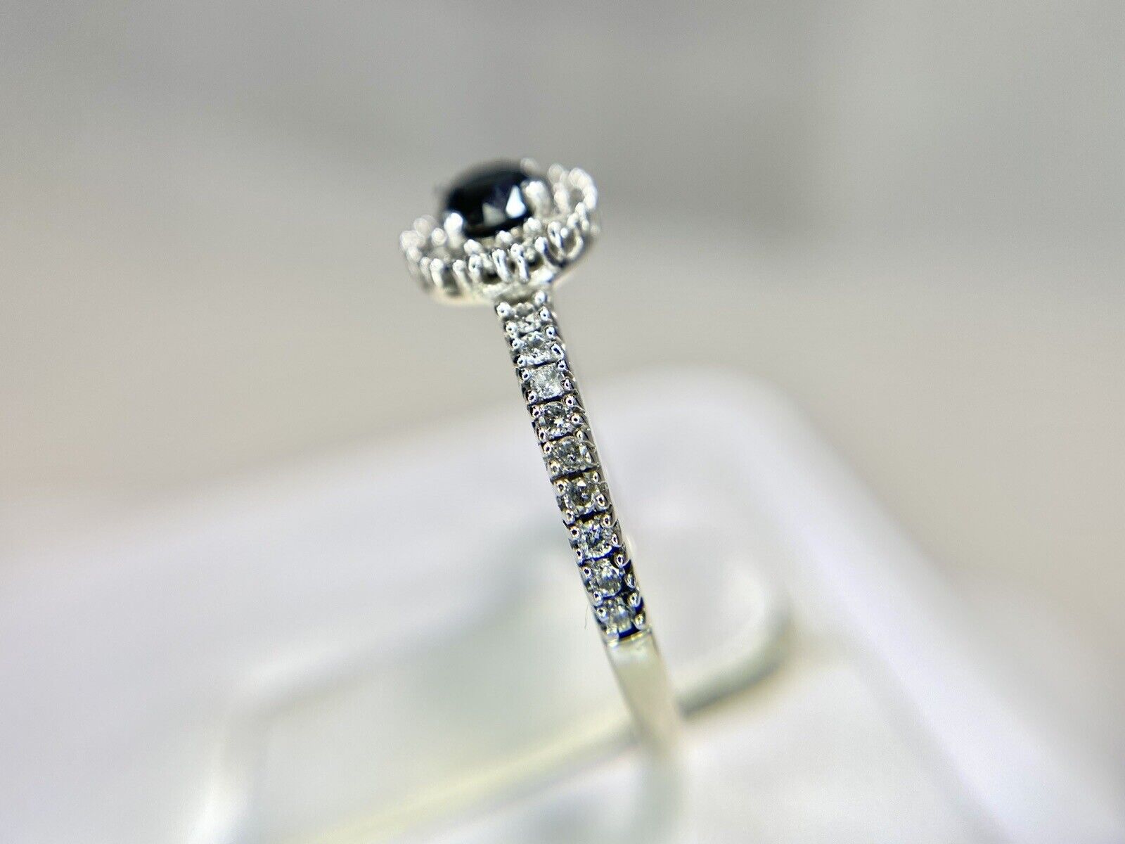 10k White Gold Natural Black Diamond Halo Small Engagement Ring