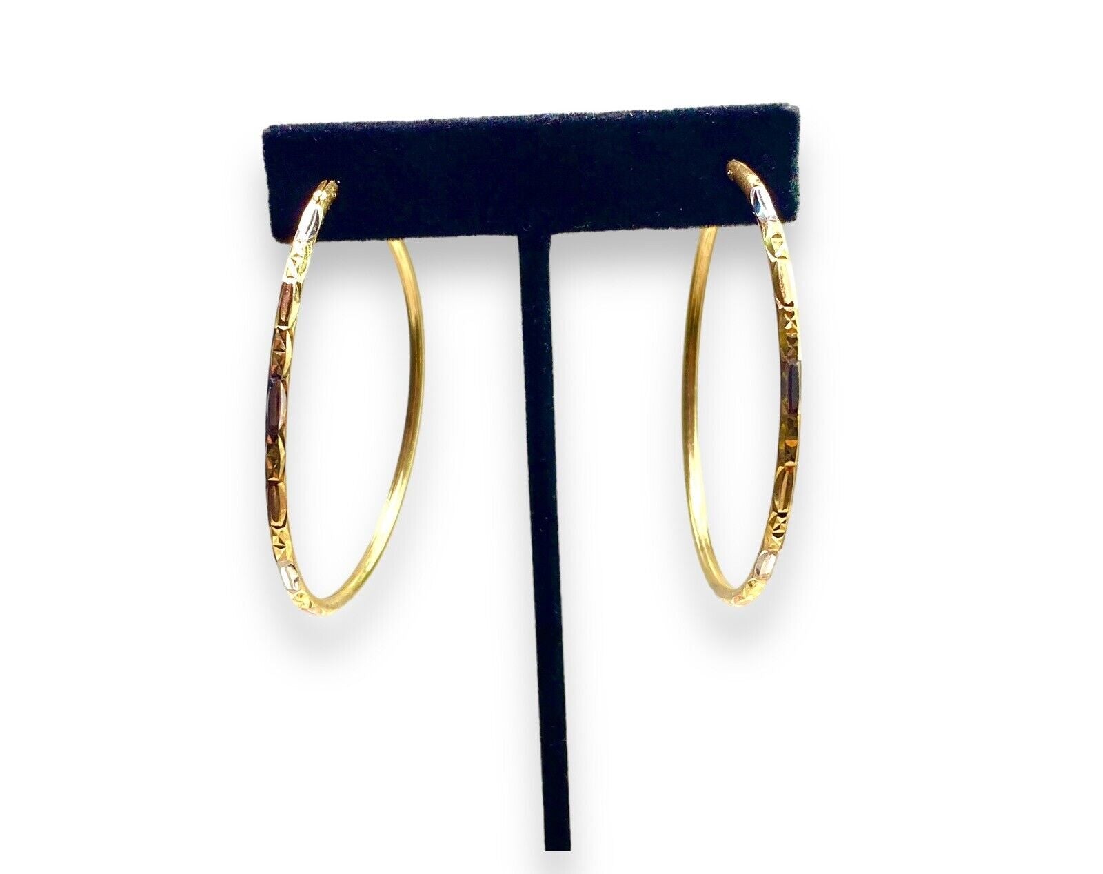 Vintage 14k Yellow White Rose Gold Big Hoop Earrings