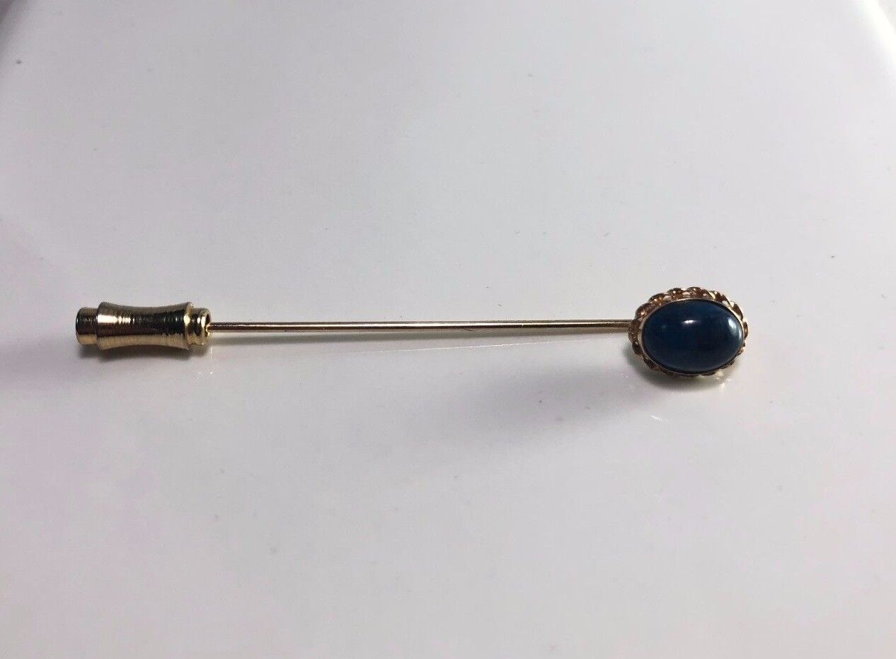 Vintage Antique 14k Yellow Gold Oval Blue Lapis Stick Pin Brooch