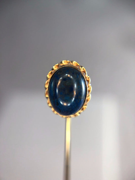 Vintage Antique 14k Yellow Gold Oval Blue Lapis Stick Pin Brooch