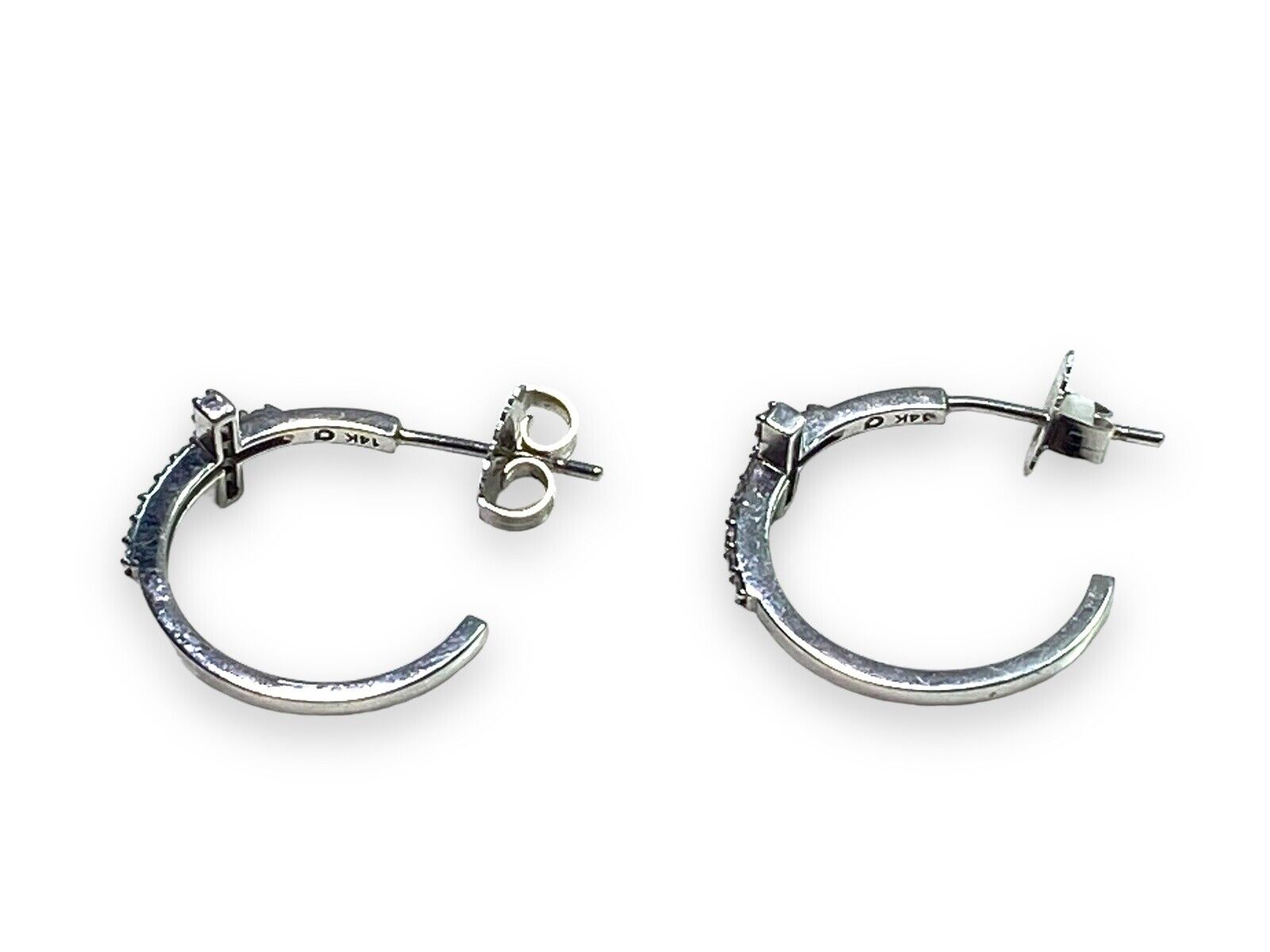 14k White Gold Natural Round Diamond Cross Hoop Earrings