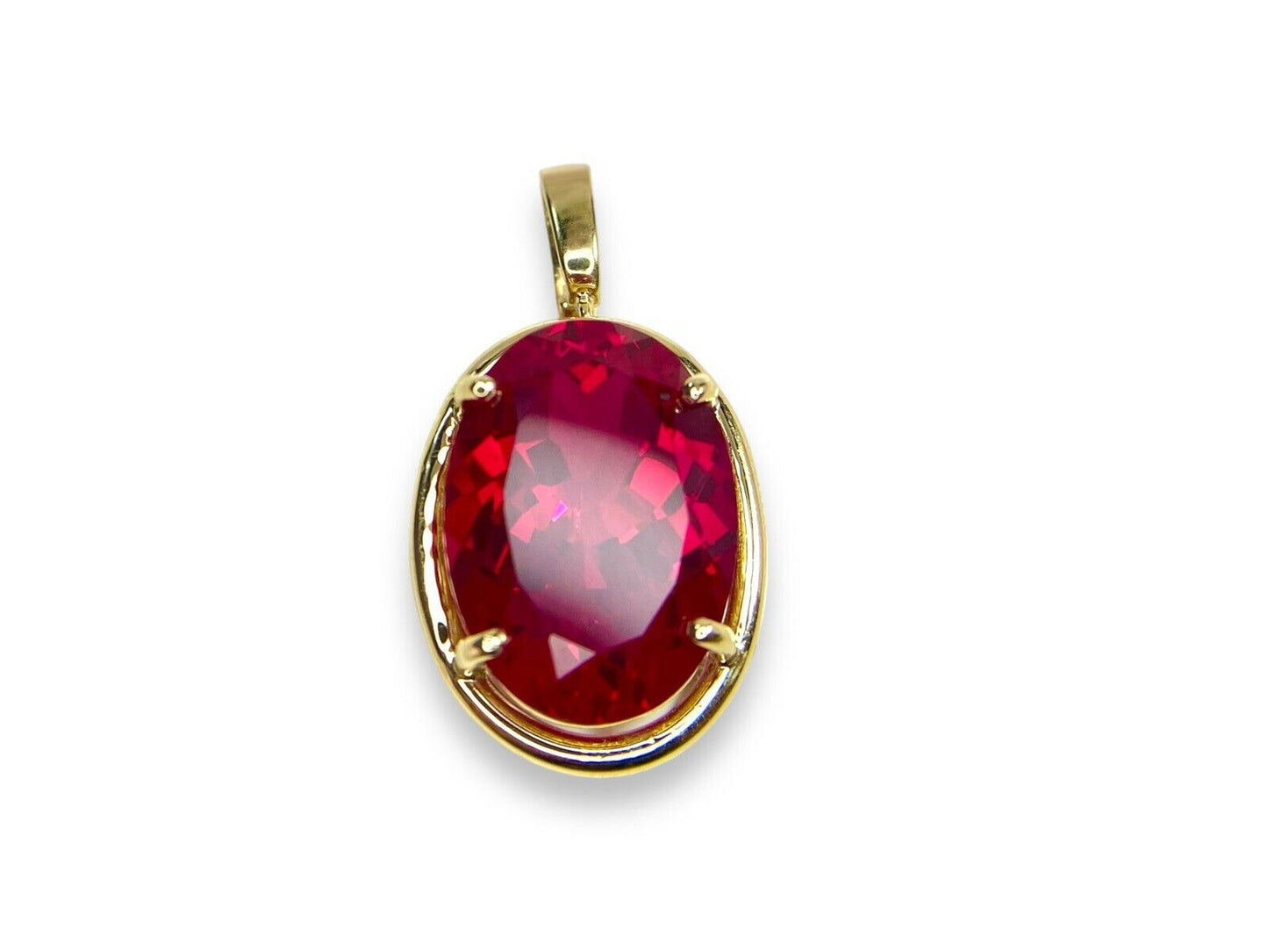 Vintage 10k Yellow Gold Big Oval Shape Red Ruby Solitaire Pendant